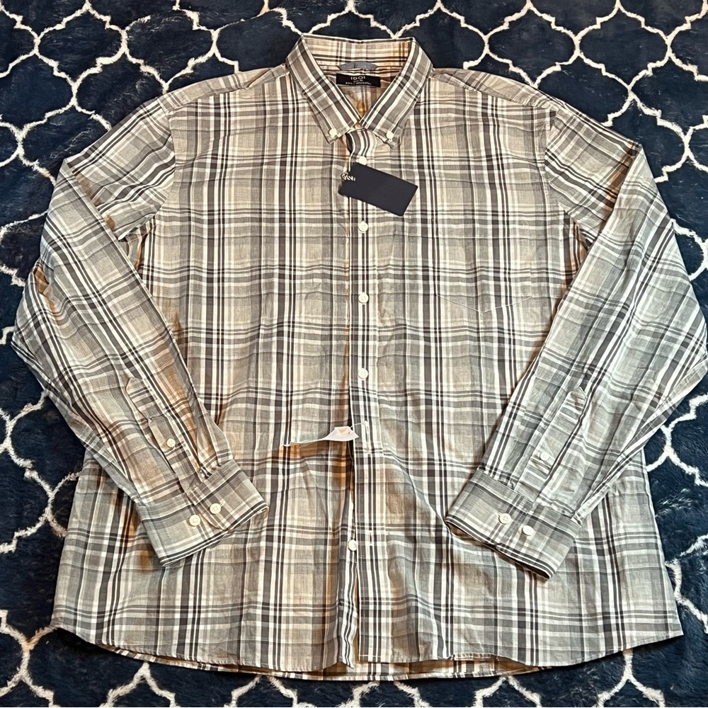 1901 Men's Casual Plaid Shirt - Gray and White